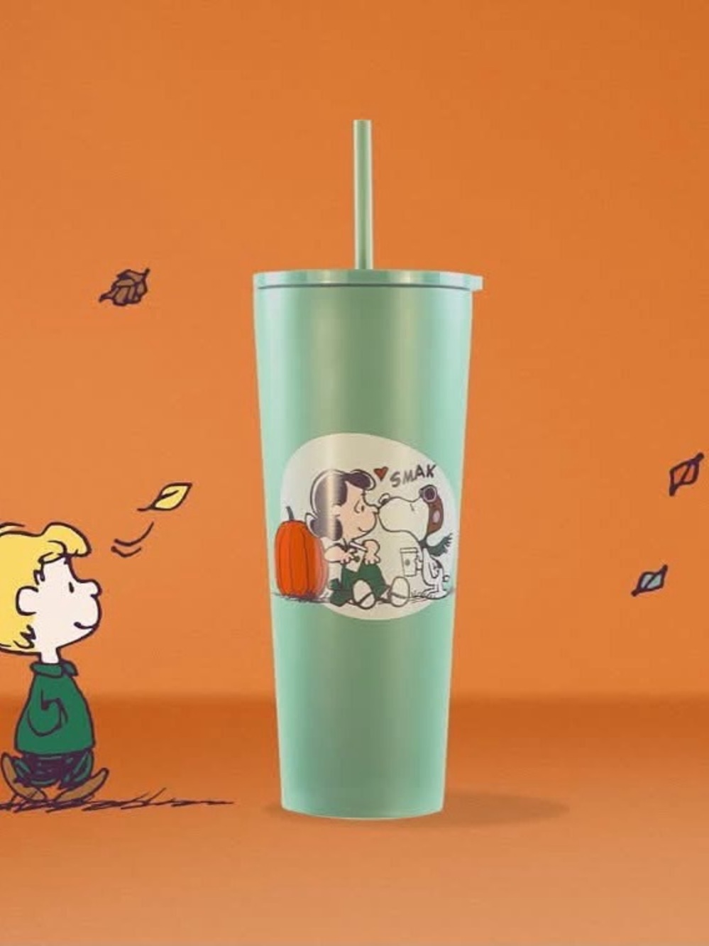 Starbucks Mint Green Peanuts Stainless Tumbler with Straw
